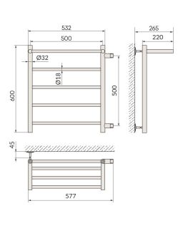 Полотенцесушитель водяной Indigo Line LLSHSW60-50R-б/п-50 с полкой 60x50 см хром